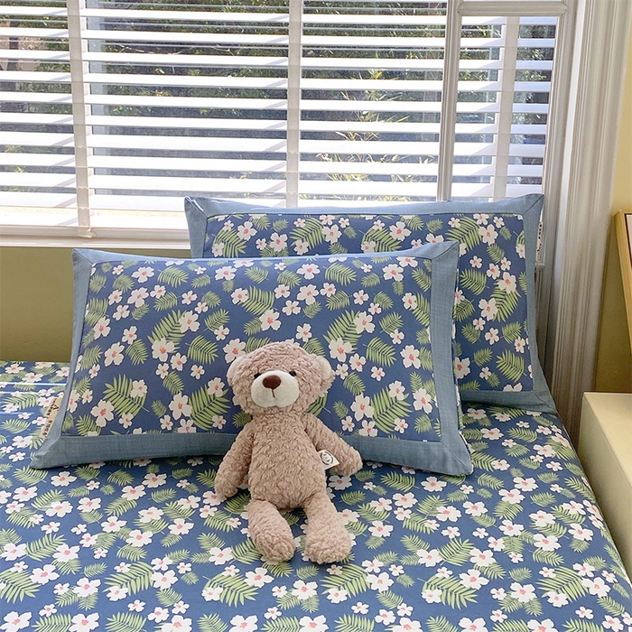 春皖家纺 2026新款全棉老粗布工艺款单枕套枕套单件 沁香蓝