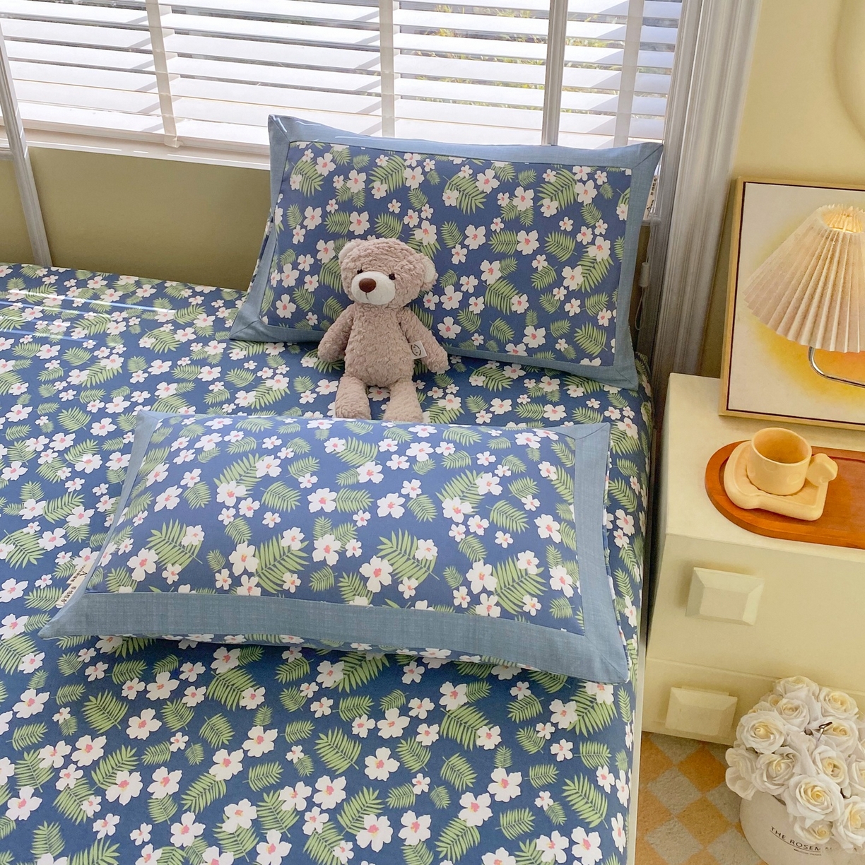 91家纺网 家纺一手货源 找家纺 春皖家纺 2026新款全棉老粗布工艺款单枕套枕套单件 沁香蓝