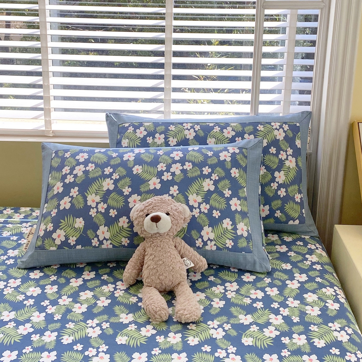 91家纺网 家纺一手货源 找家纺 春皖家纺 2026新款全棉老粗布工艺款单枕套枕套单件 沁香蓝