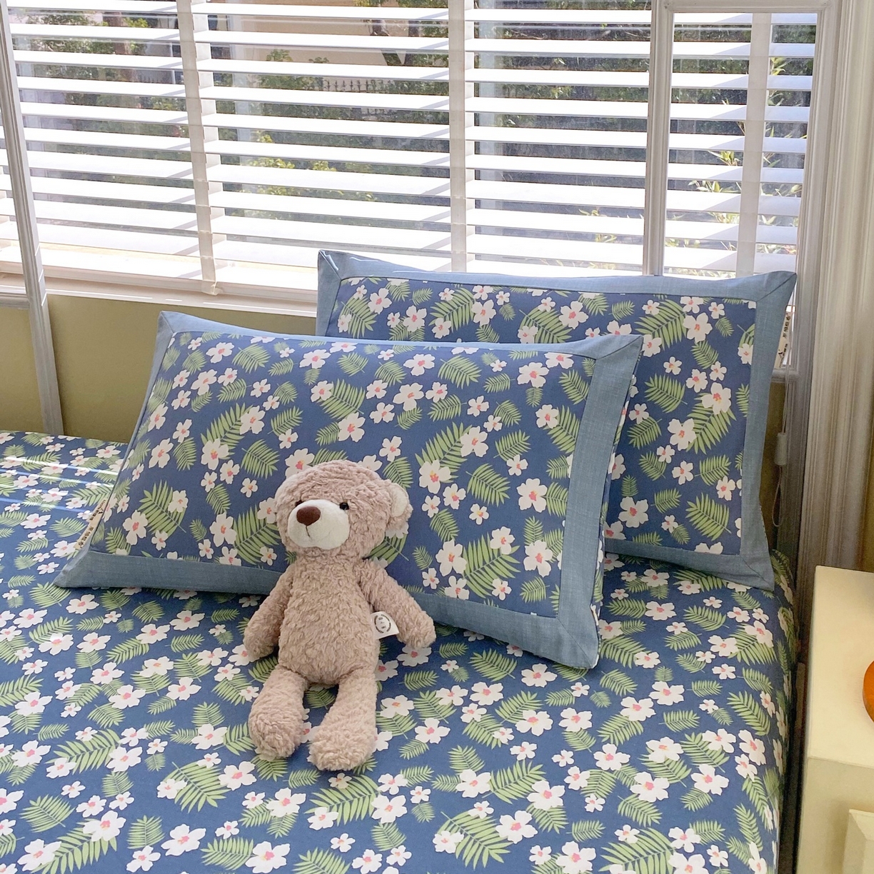 91家纺网 家纺一手货源 找家纺 春皖家纺 2026新款全棉老粗布工艺款单枕套枕套单件 沁香蓝