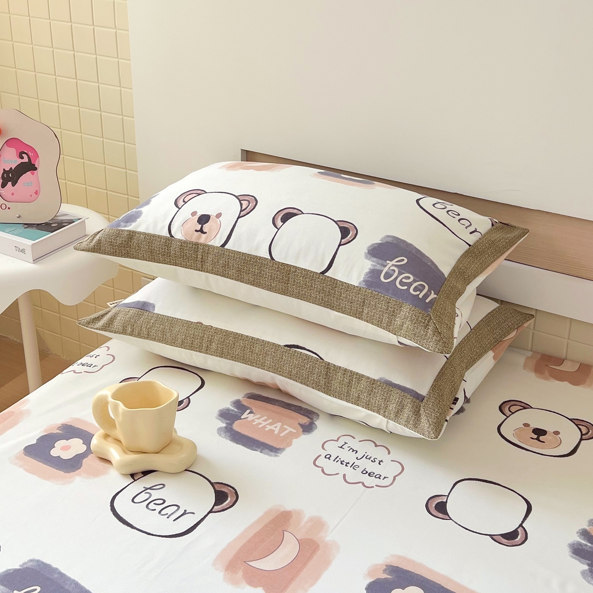 91家纺网 家纺一手货源 找家纺 春皖家纺 2026新款全棉老粗布工艺款单枕套枕套单件 幸运熊