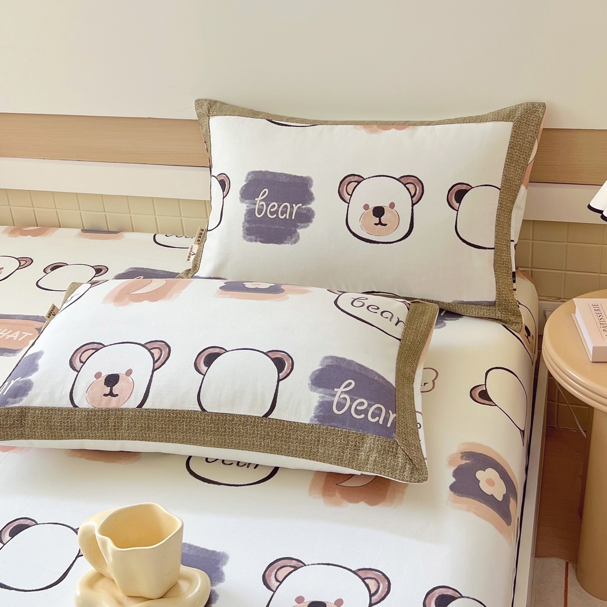 91家纺网 家纺一手货源 找家纺 春皖家纺 2026新款全棉老粗布工艺款单枕套枕套单件 幸运熊