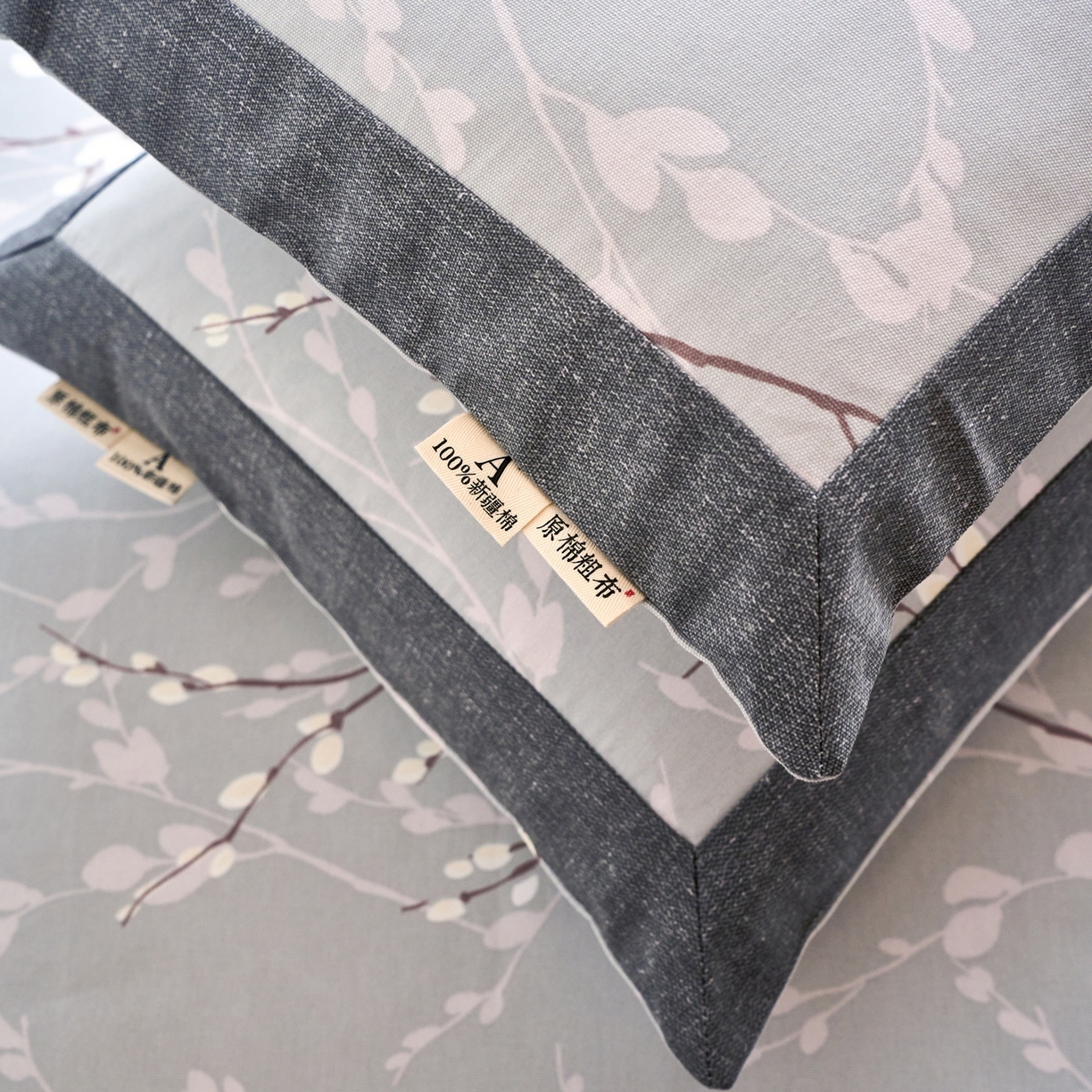 91家纺网 家纺一手货源 找家纺 春皖家纺 2026新款全棉老粗布工艺款单枕套枕套单件 枝丫