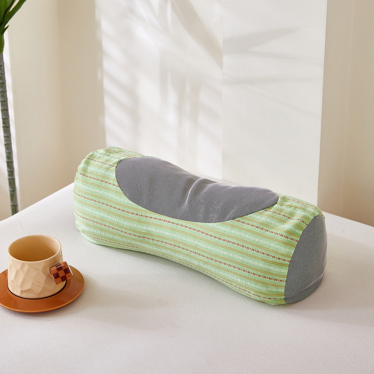 梦叶草 2026新款全棉3D条纹网面透气荞麦枕头护颈枕芯 全棉条纹3D网面荞麦枕-翠绿