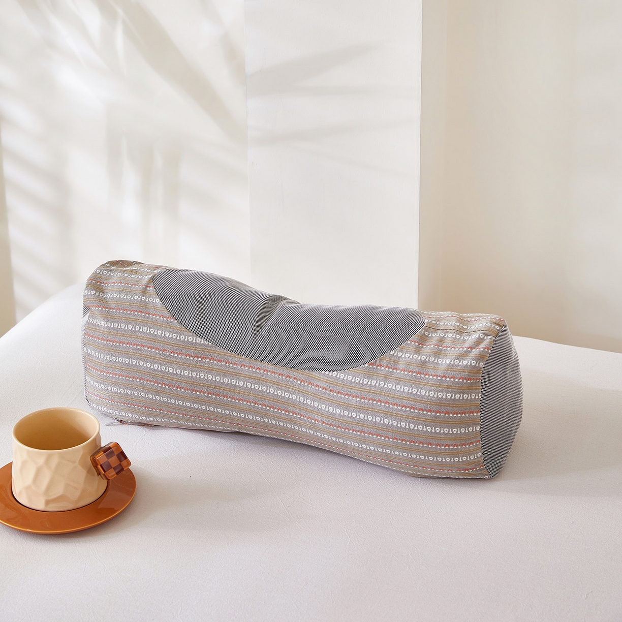 梦叶草 2026新款全棉3D条纹网面透气荞麦枕头护颈枕芯 全棉条纹3D网面荞麦枕-咖色