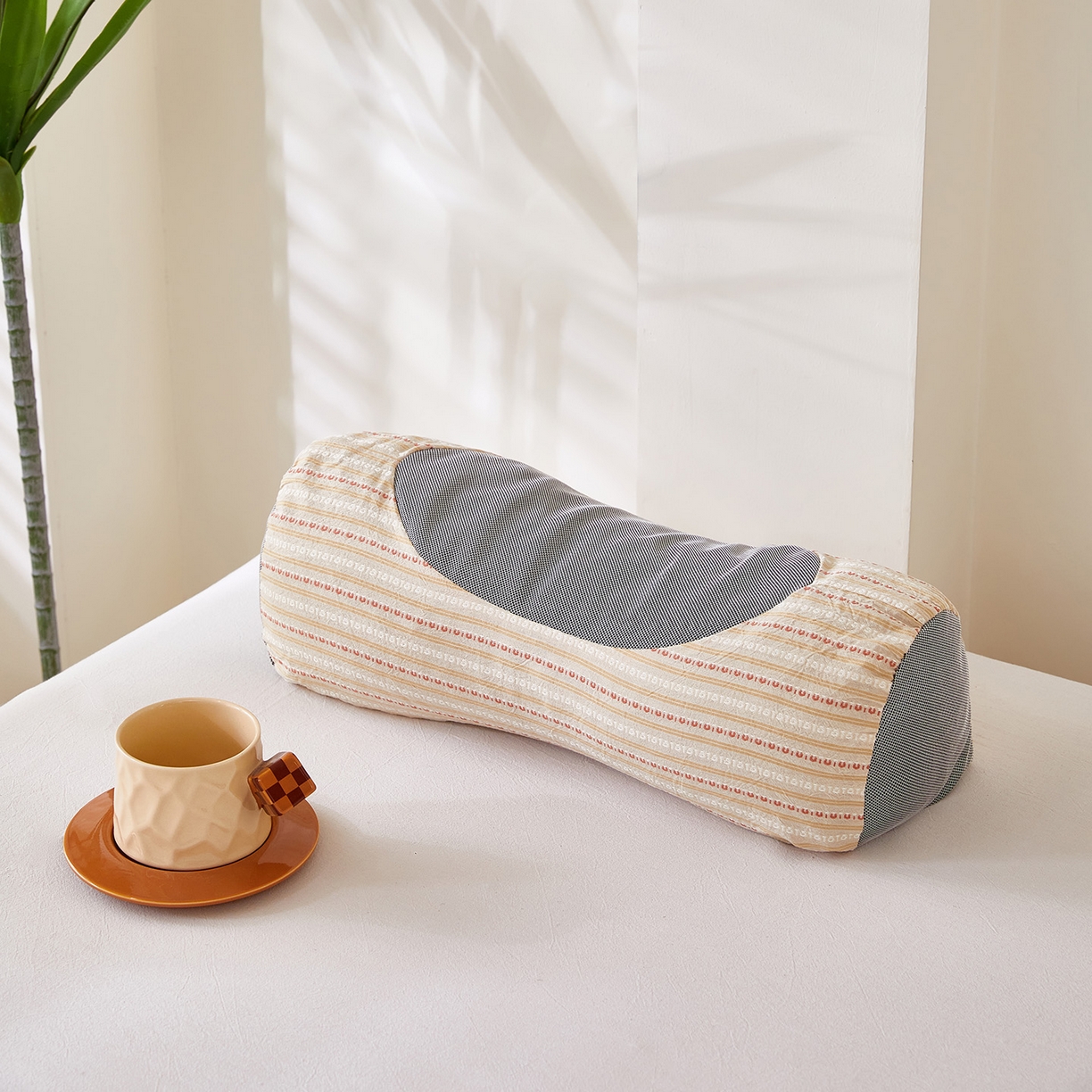 梦叶草 2026新款全棉3D条纹网面透气荞麦枕头护颈枕芯 全棉条纹3D网面荞麦枕-卡其