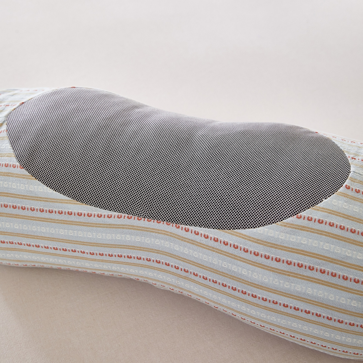 91家纺网 家纺一手货源 找家纺 梦叶草 2026新款全棉3D条纹网面透气荞麦枕头护颈枕芯 全棉条纹3D网面荞麦枕-浅蓝