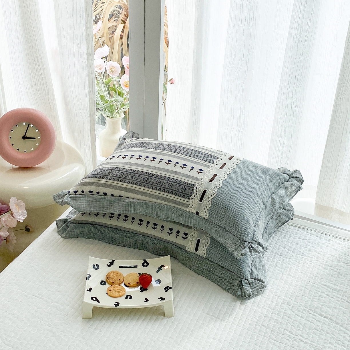 91家纺网 家纺一手货源 找家纺 （总）梦叶草 2026新款全棉双层纱花边荞麦枕公主风荞麦枕头