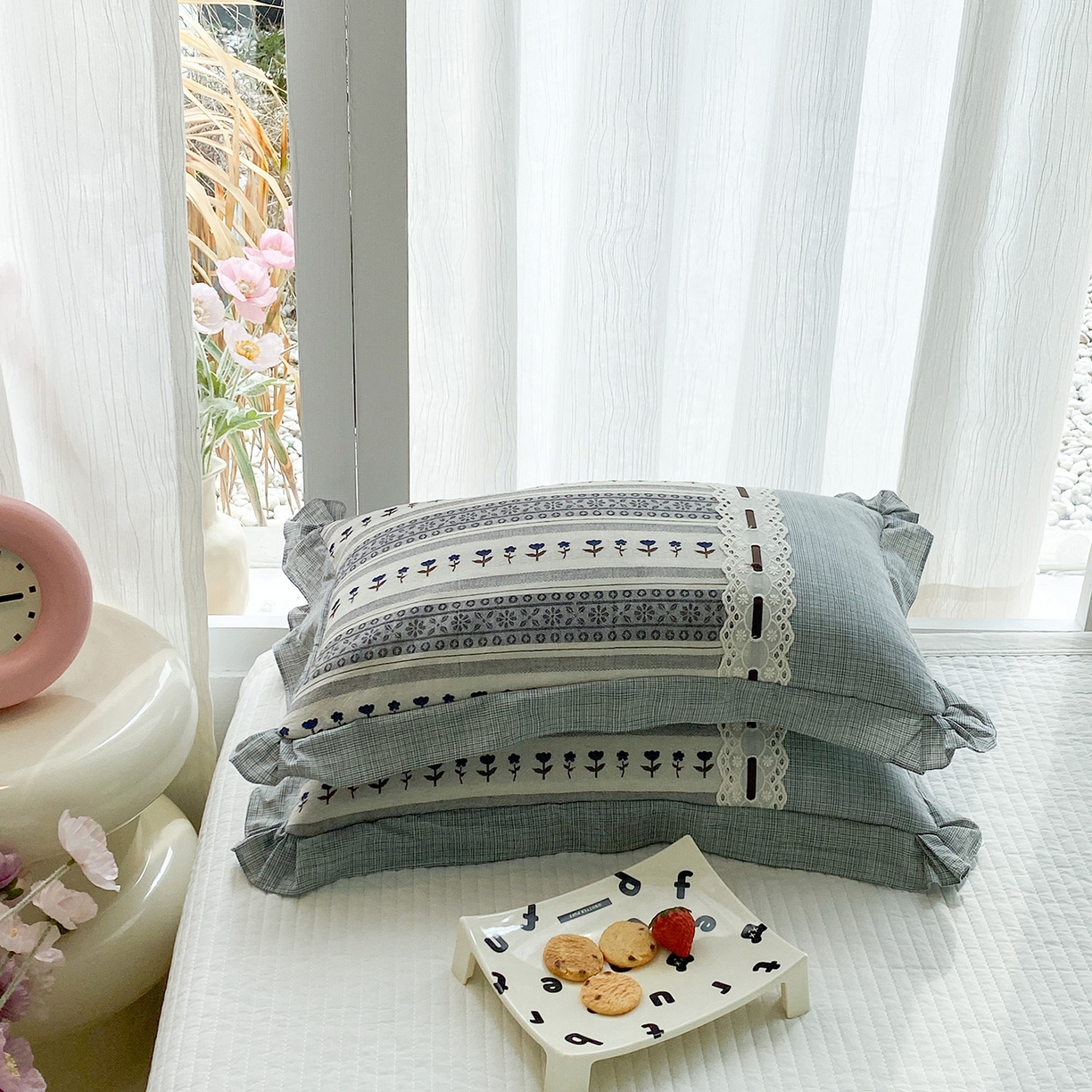 91家纺网 家纺一手货源 找家纺 （总）梦叶草 2026新款全棉双层纱花边荞麦枕公主风荞麦枕头