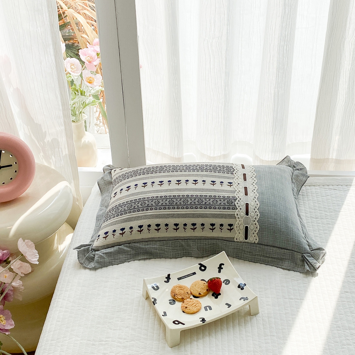 91家纺网 家纺一手货源 找家纺 （总）梦叶草 2026新款全棉双层纱花边荞麦枕公主风荞麦枕头