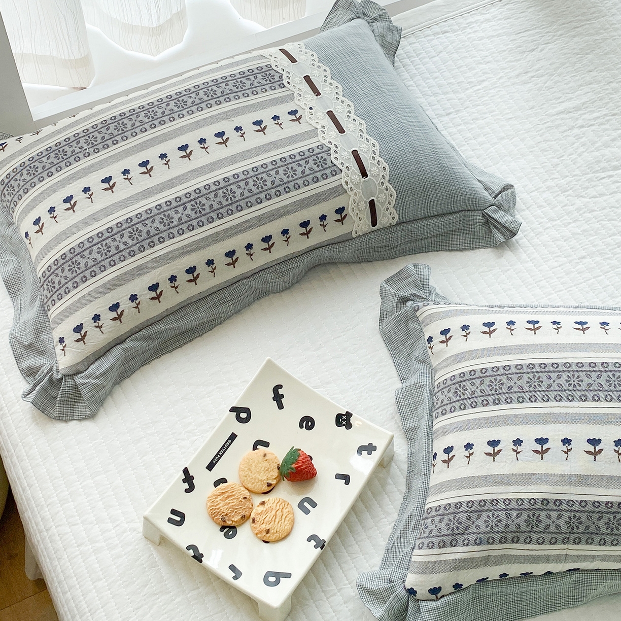 91家纺网 家纺一手货源 找家纺 （总）梦叶草 2026新款全棉双层纱花边荞麦枕公主风荞麦枕头