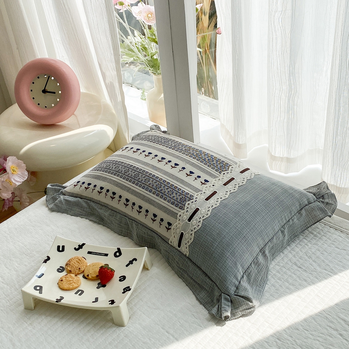 91家纺网 家纺一手货源 找家纺 （总）梦叶草 2026新款全棉双层纱花边荞麦枕公主风荞麦枕头