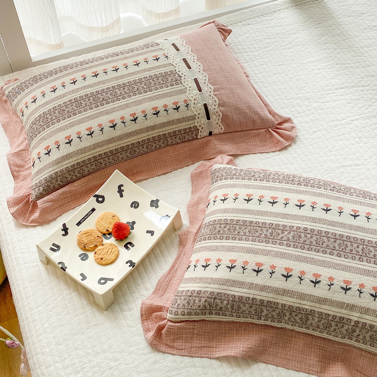 91家纺网 家纺一手货源 找家纺 梦叶草 2026新款全棉双层纱花边荞麦枕公主风荞麦枕头 全棉双层纱公主风荞麦枕-粉色