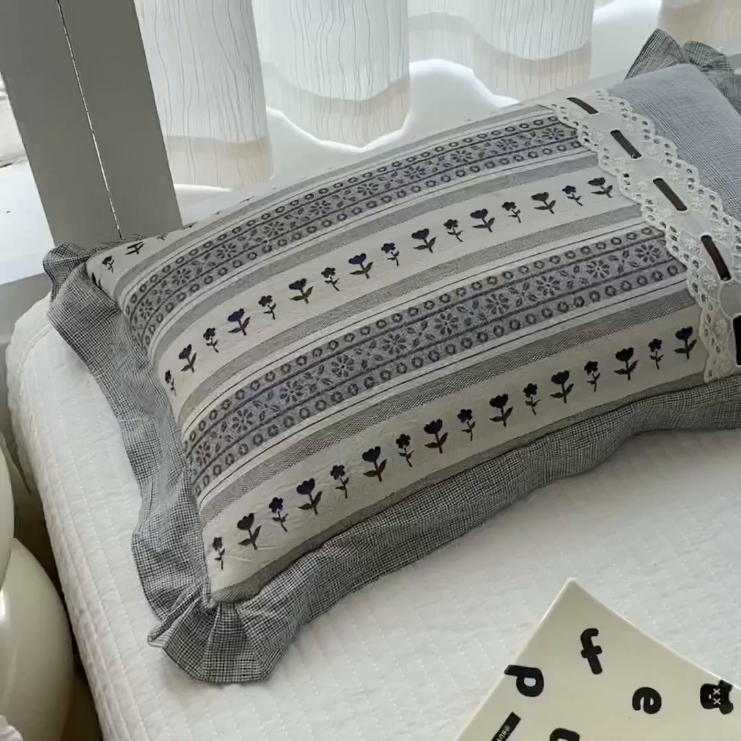 91家纺网 家纺一手货源 找家纺 （总）梦叶草 2026新款全棉双层纱花边荞麦枕公主风荞麦枕头