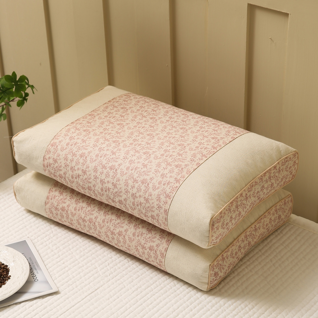 91家纺网 家纺一手货源 找家纺 梦叶草 2026新款全棉小碎花宫廷荞麦枕头枕芯 宫廷荞麦枕-小碎花粉