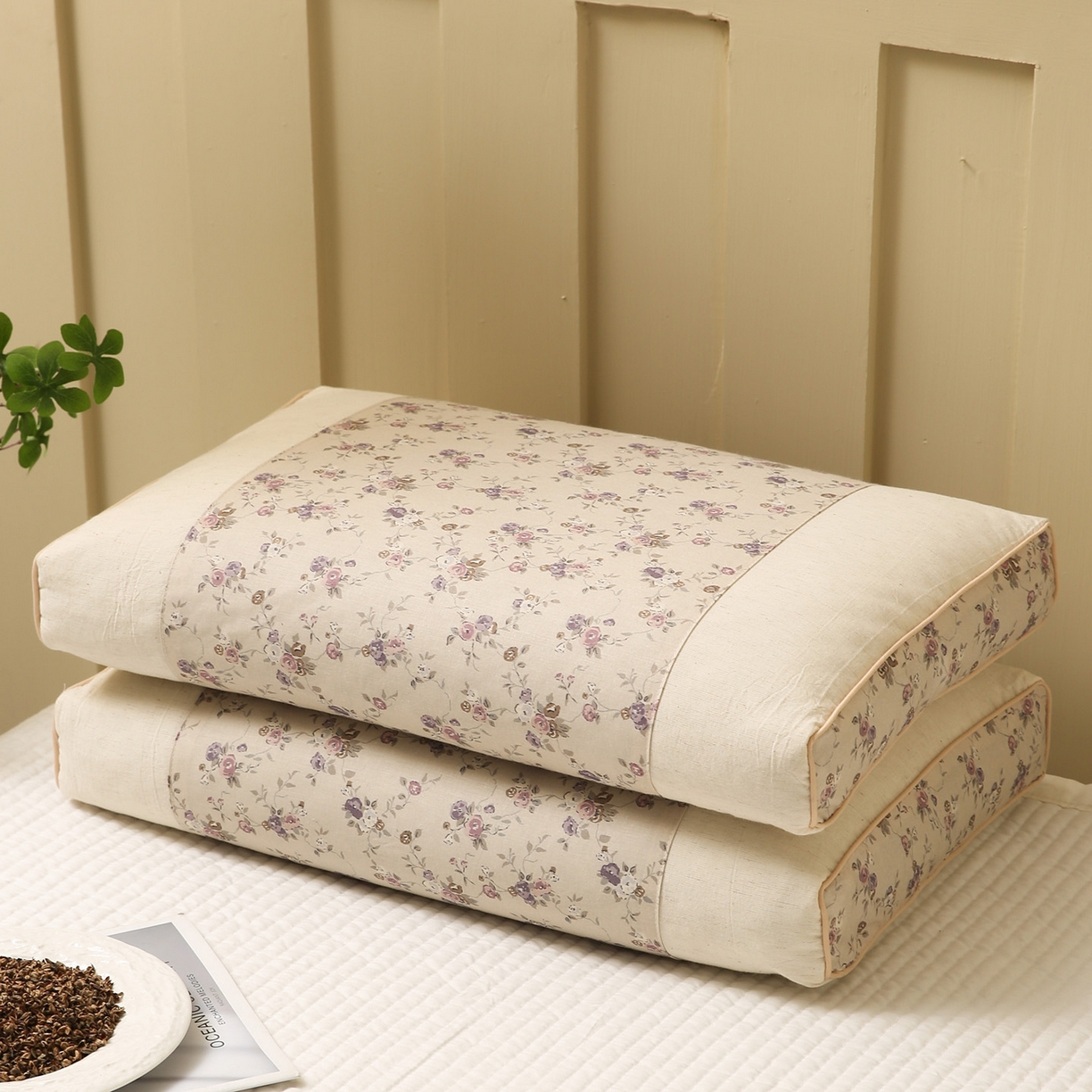 91家纺网 家纺一手货源 找家纺 梦叶草 2026新款全棉小碎花宫廷荞麦枕头枕芯 宫廷荞麦枕-小碎花紫