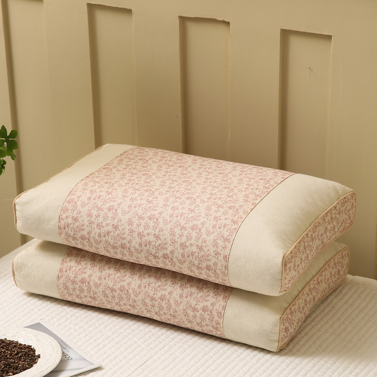 91家纺网 家纺一手货源 找家纺 梦叶草 2026新款全棉小碎花宫廷荞麦枕头枕芯 宫廷荞麦枕-小碎花粉