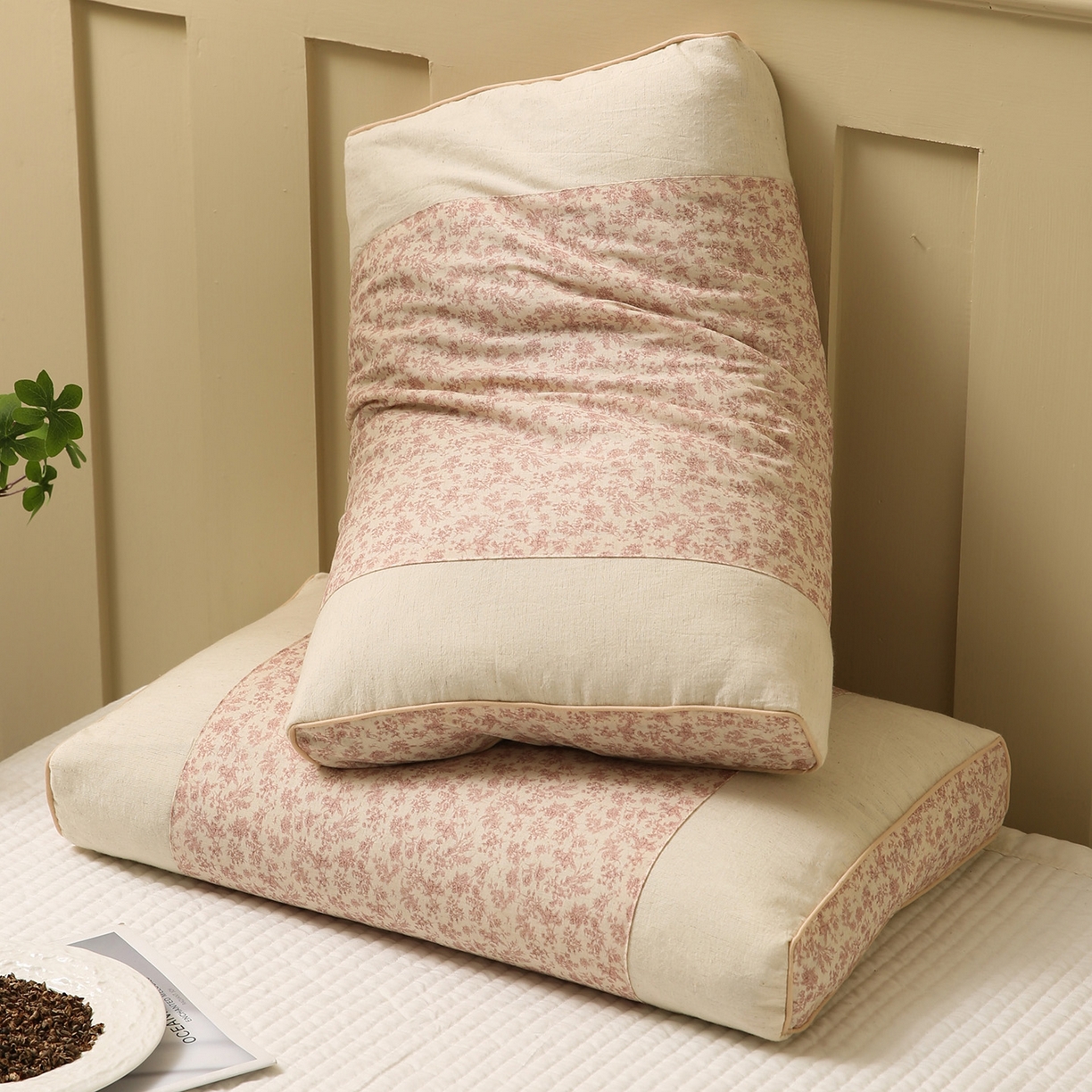 91家纺网 家纺一手货源 找家纺 梦叶草 2026新款全棉小碎花宫廷荞麦枕头枕芯 宫廷荞麦枕-小碎花粉