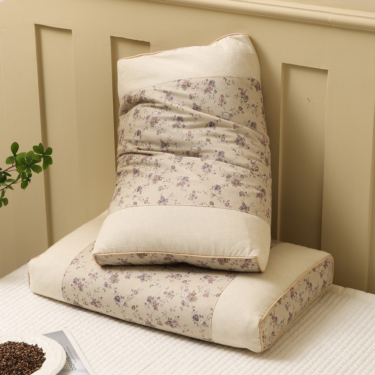 91家纺网 家纺一手货源 找家纺 梦叶草 2026新款全棉小碎花宫廷荞麦枕头枕芯 宫廷荞麦枕-小碎花紫