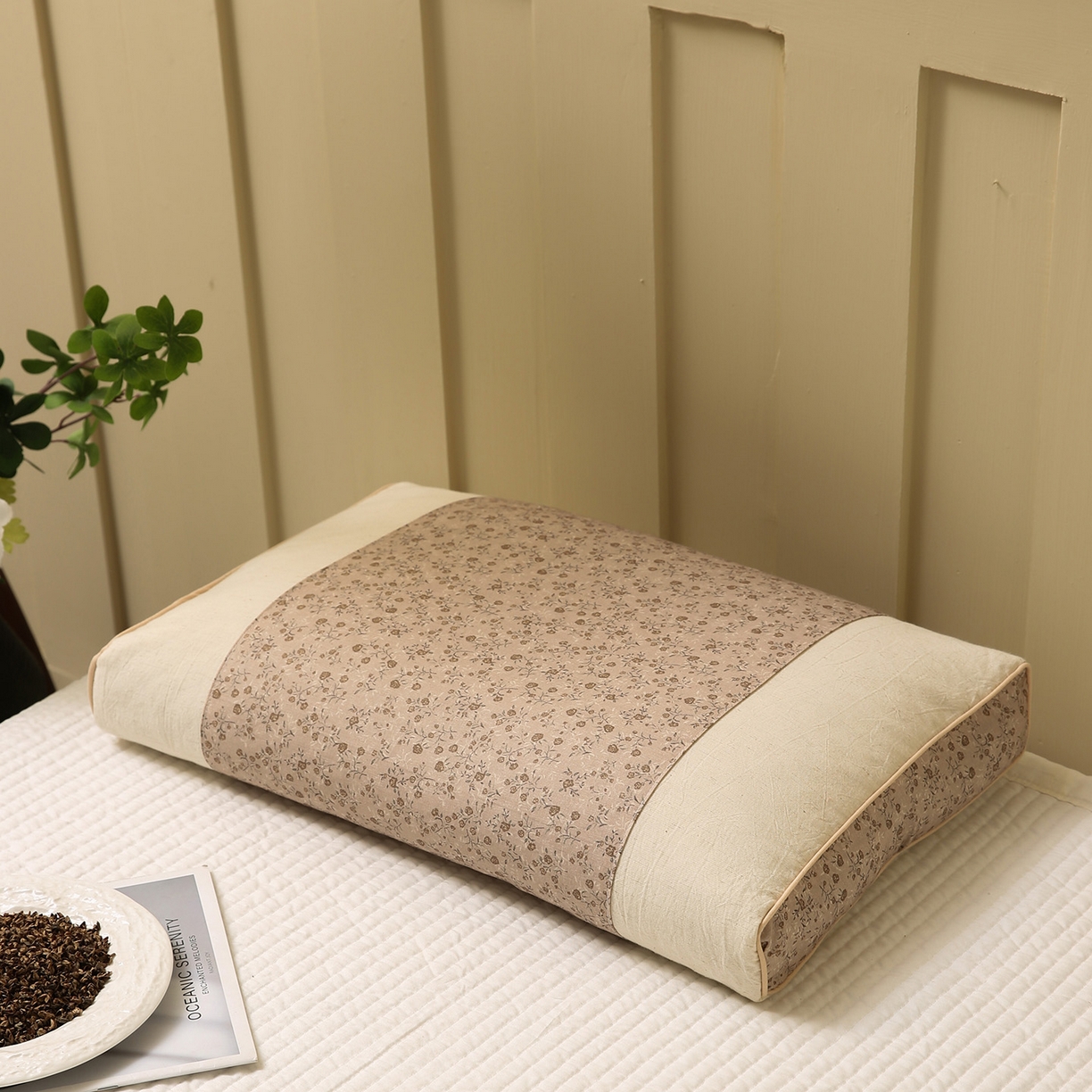 91家纺网 家纺一手货源 找家纺 梦叶草 2026新款全棉小碎花宫廷荞麦枕头枕芯 宫廷荞麦枕-小碎花咖