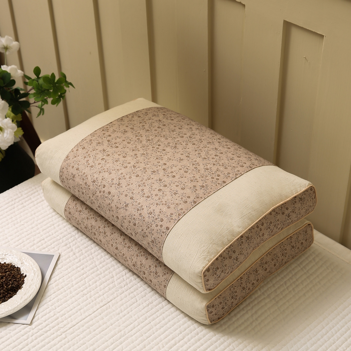 梦叶草 2026新款全棉小碎花宫廷荞麦枕头枕芯 宫廷荞麦枕-小碎花咖