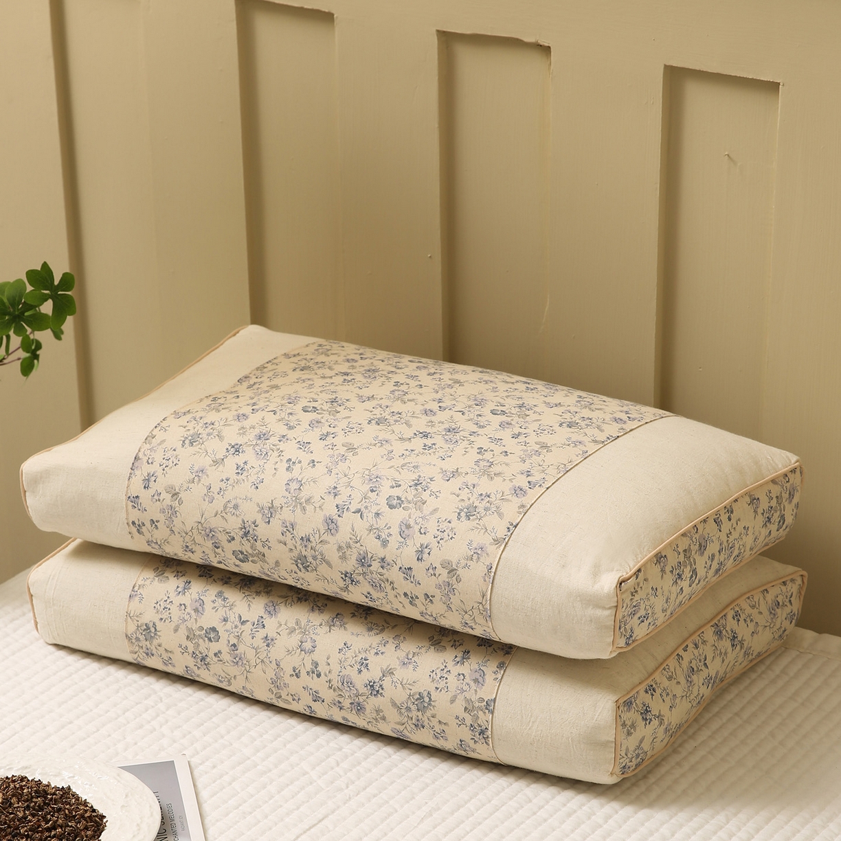 91家纺网 家纺一手货源 找家纺 梦叶草 2026新款全棉小碎花宫廷荞麦枕头枕芯 宫廷荞麦枕-小碎花蓝