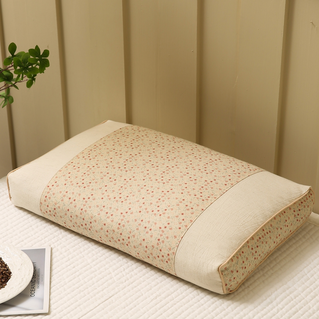 91家纺网 家纺一手货源 找家纺 梦叶草 2026新款全棉小碎花宫廷荞麦枕头枕芯 宫廷荞麦枕-小碎花米黄