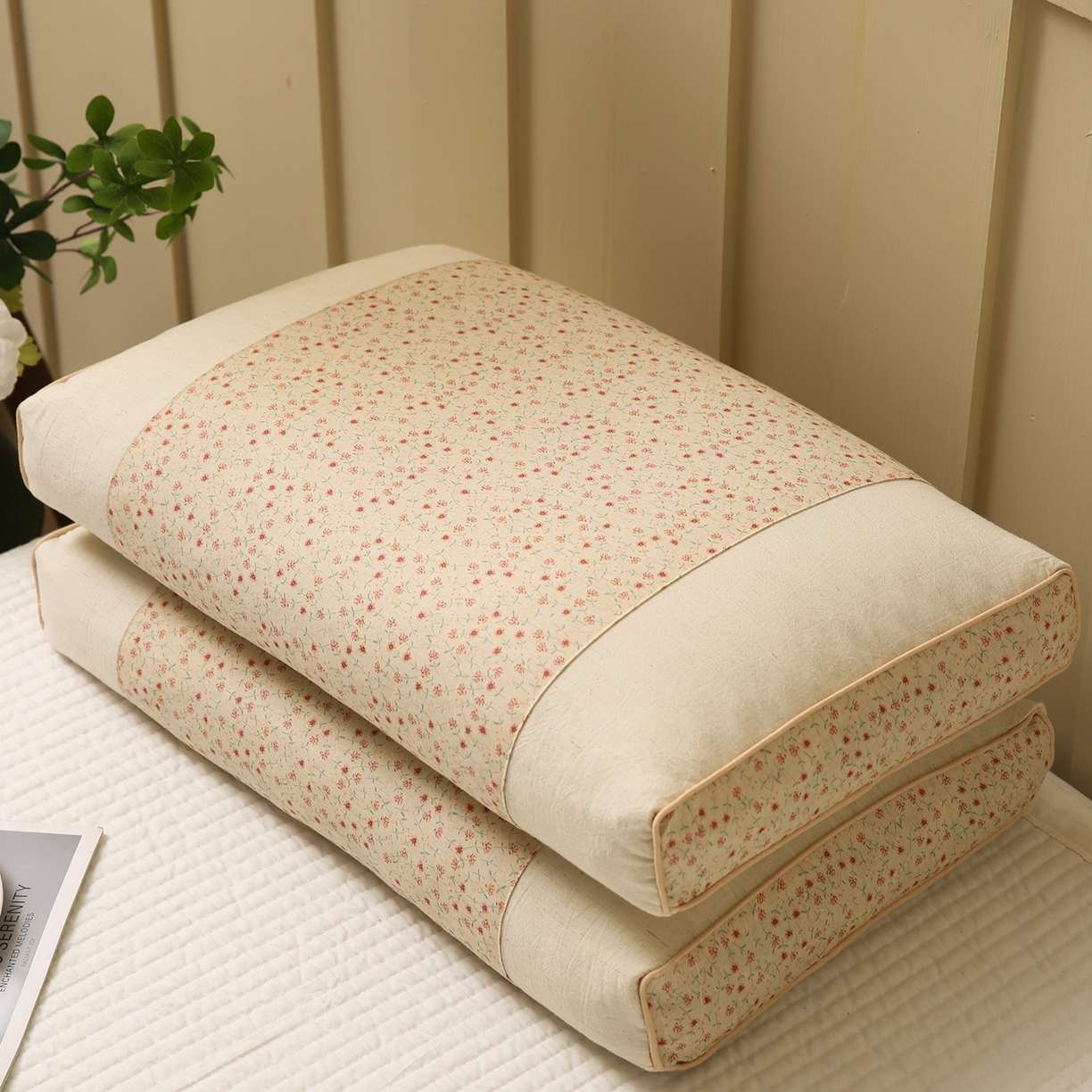 91家纺网 家纺一手货源 找家纺 梦叶草 2026新款全棉小碎花宫廷荞麦枕头枕芯 宫廷荞麦枕-小碎花米黄