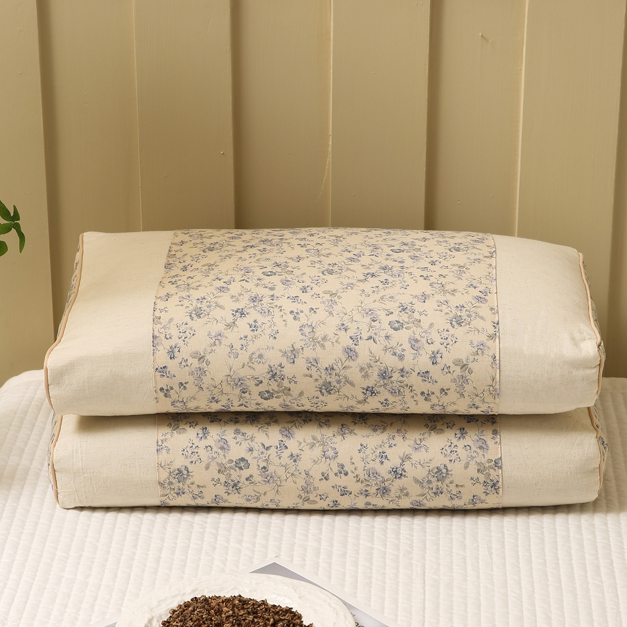 91家纺网 家纺一手货源 找家纺 梦叶草 2026新款全棉小碎花宫廷荞麦枕头枕芯 宫廷荞麦枕-小碎花蓝