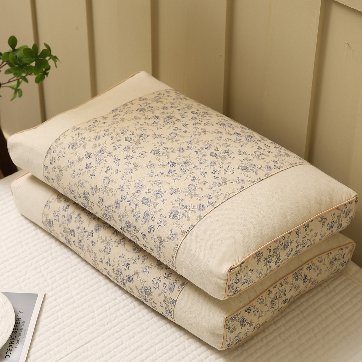 91家纺网 家纺一手货源 找家纺 梦叶草 2026新款全棉小碎花宫廷荞麦枕头枕芯 宫廷荞麦枕-小碎花蓝