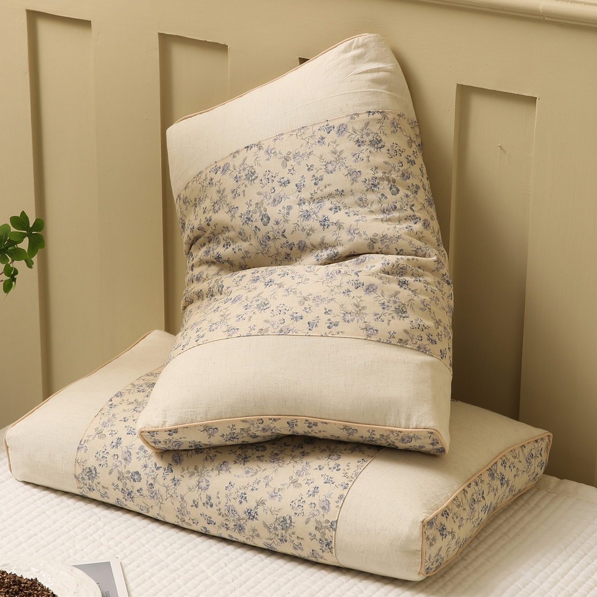 91家纺网 家纺一手货源 找家纺 梦叶草 2026新款全棉小碎花宫廷荞麦枕头枕芯 宫廷荞麦枕-小碎花蓝