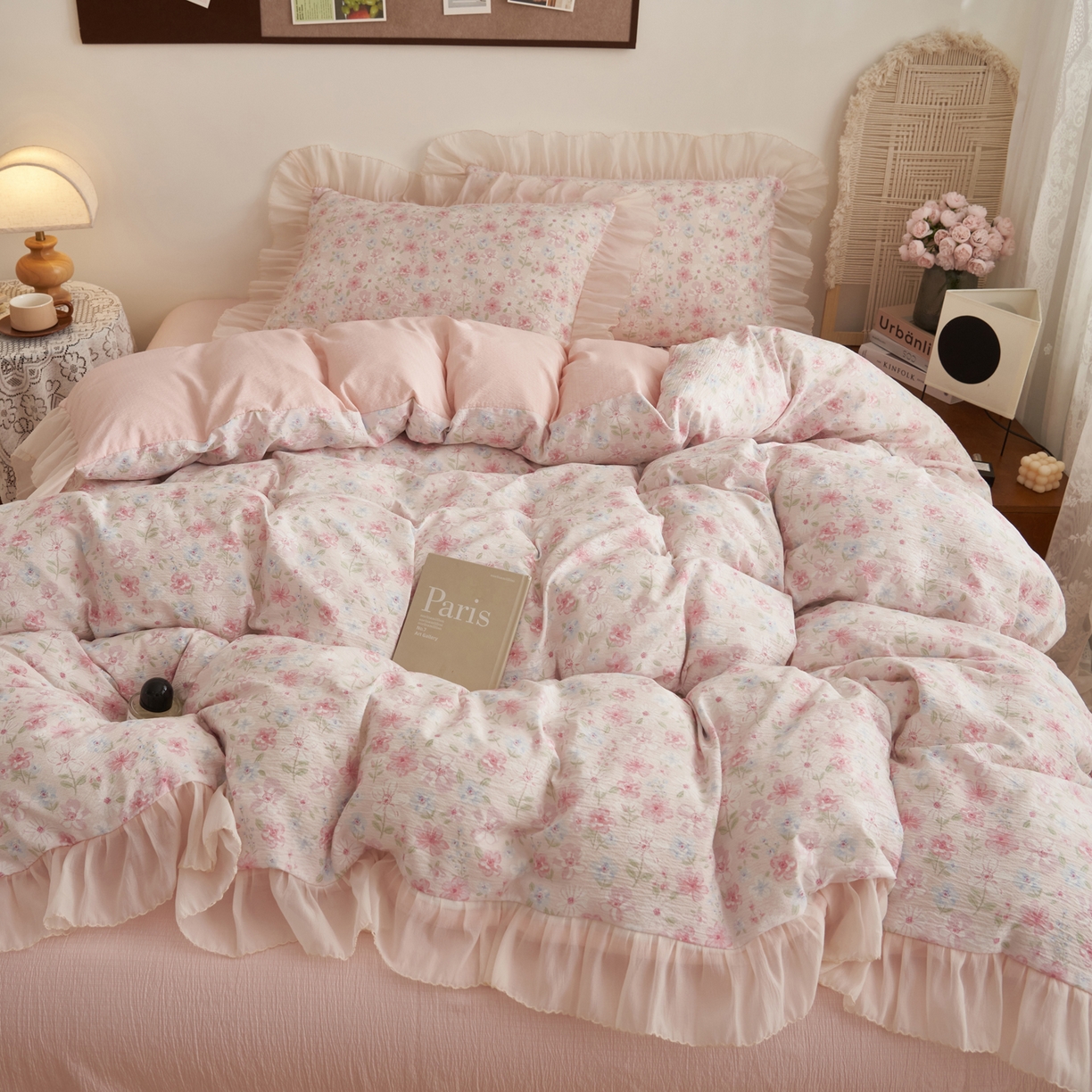 91家纺网 家纺一手货源 找家纺 （总）晨曦家纺 2026春夏新款皱雾纱泡芙纱水洗少女ins风韩版四件套