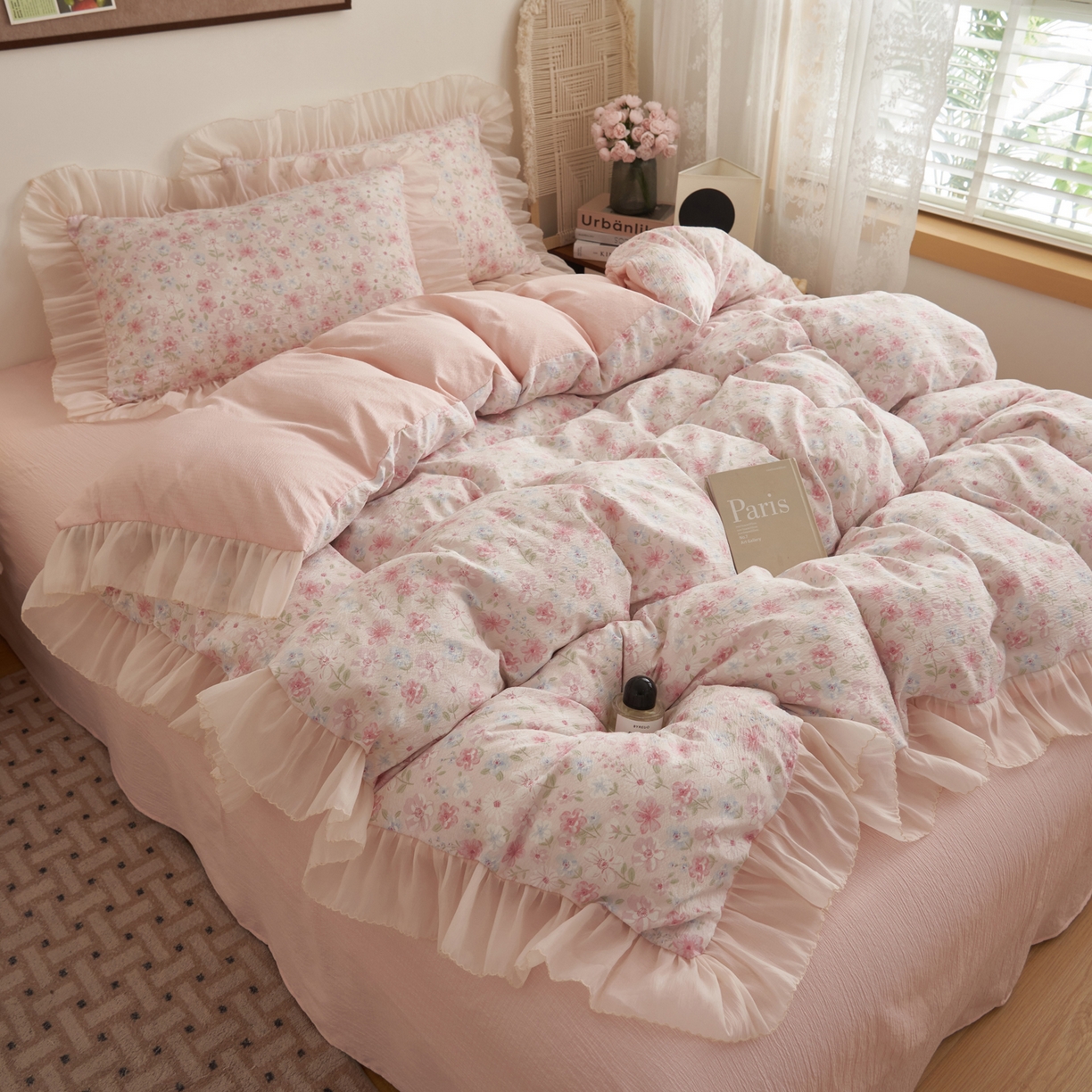 91家纺网 家纺一手货源 找家纺 （总）晨曦家纺 2026春夏新款皱雾纱泡芙纱水洗少女ins风韩版四件套