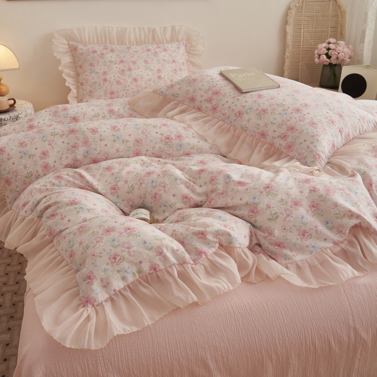 91家纺网 家纺一手货源 找家纺 （总）晨曦家纺 2026春夏新款皱雾纱泡芙纱水洗少女ins风韩版四件套