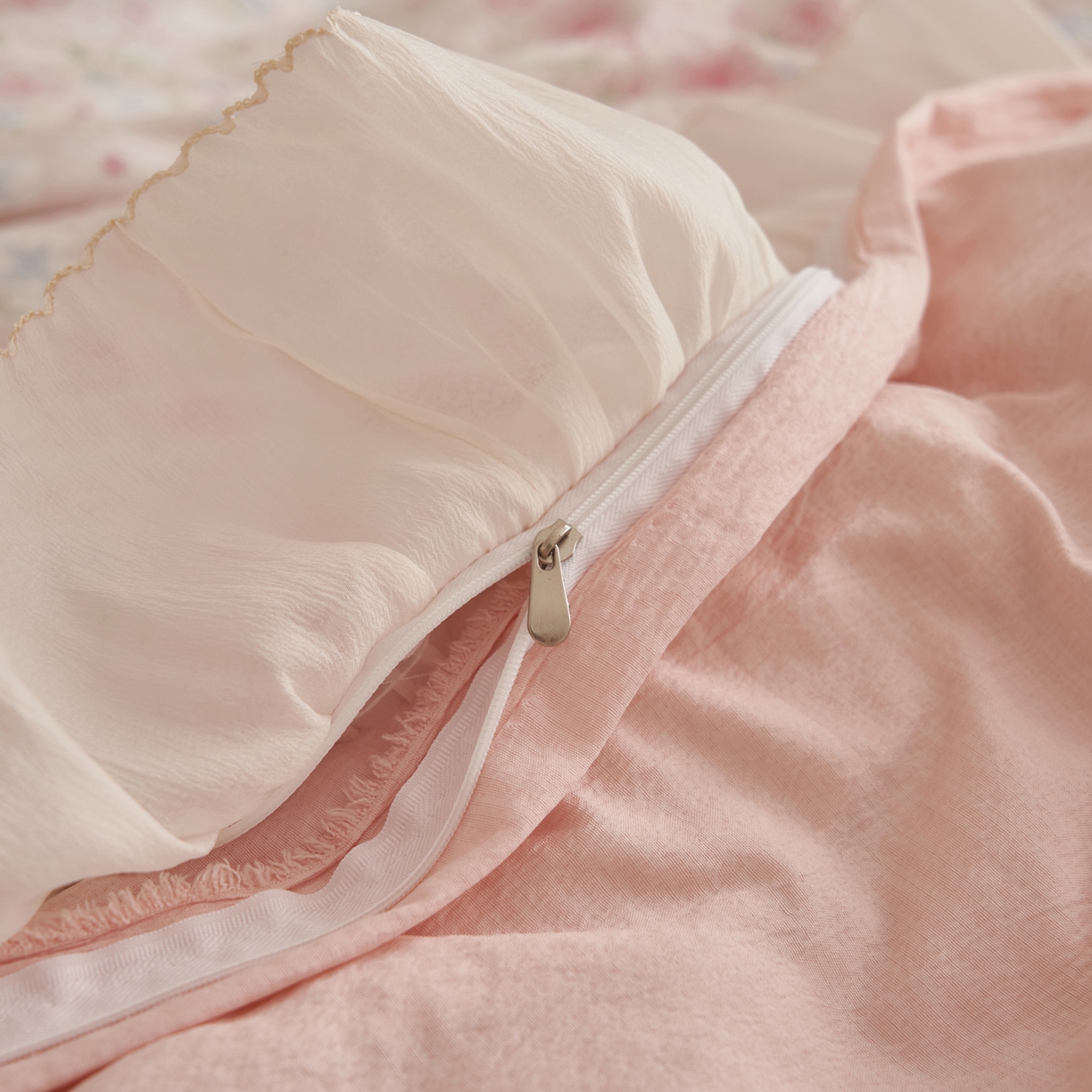 91家纺网 家纺一手货源 找家纺 （总）晨曦家纺 2026春夏新款皱雾纱泡芙纱水洗少女ins风韩版四件套