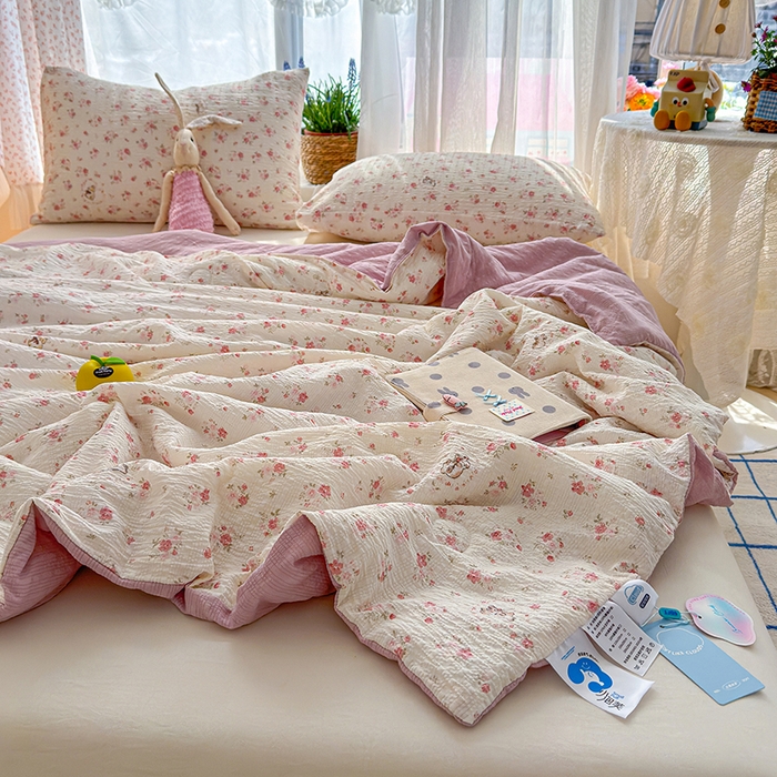 晚爱家纺（原晚安家居） 2026新款泡芙棉夏被双层纱泡泡纱空调被小清新夏凉被 甜心小兔
