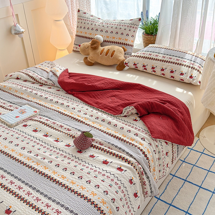 91家纺网 家纺一手货源 找家纺 晚爱家纺（原晚安家居） 2026新款泡芙棉夏被双层纱泡泡纱空调被小清新夏凉被 费尔岛小狗