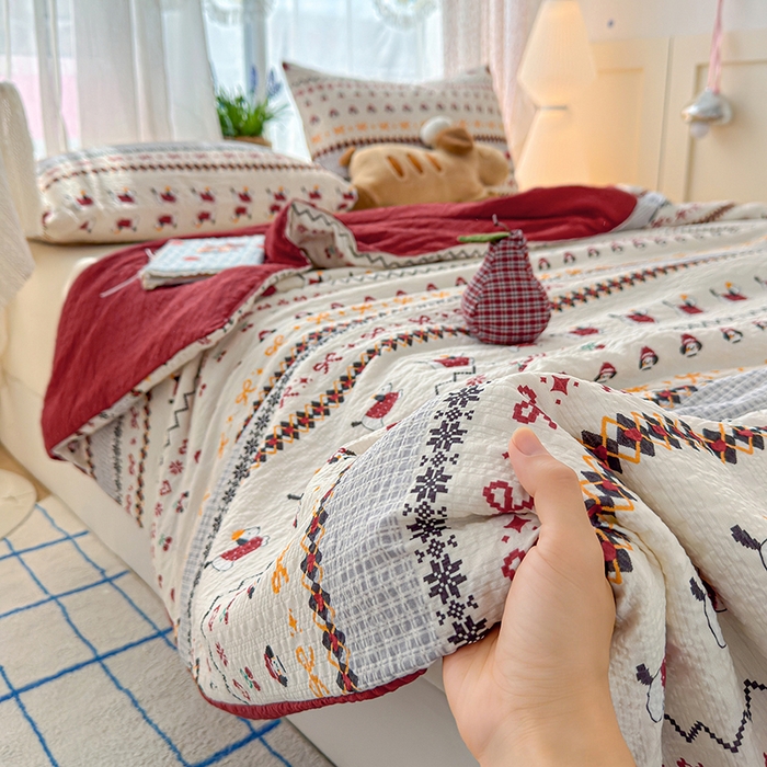 91家纺网 家纺一手货源 找家纺 晚爱家纺（原晚安家居） 2026新款泡芙棉夏被双层纱泡泡纱空调被小清新夏凉被 费尔岛小狗