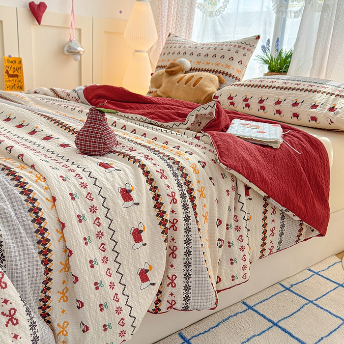 91家纺网 家纺一手货源 找家纺 晚爱家纺（原晚安家居） 2026新款泡芙棉夏被双层纱泡泡纱空调被小清新夏凉被 费尔岛小狗