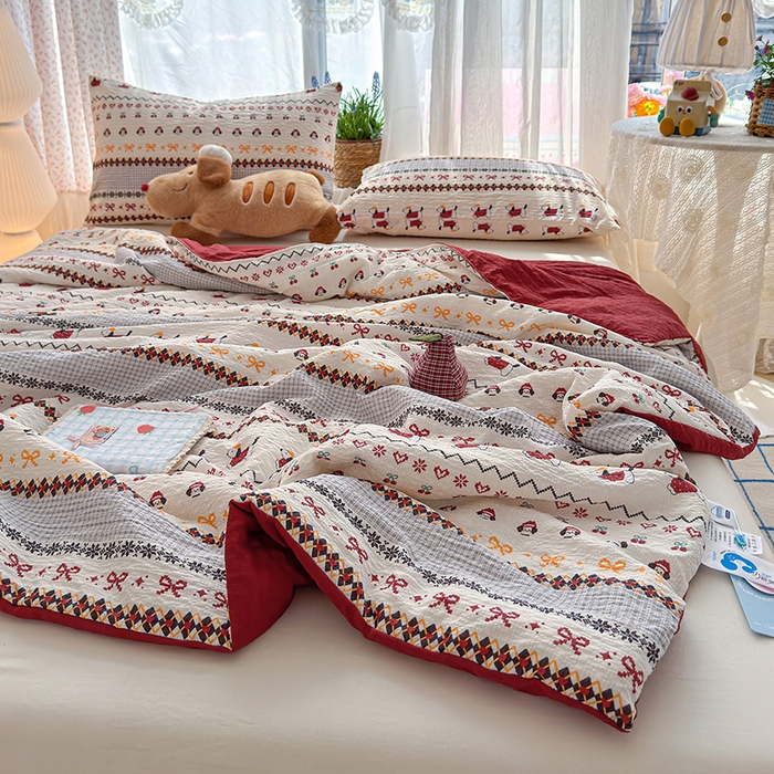 91家纺网 家纺一手货源 找家纺 晚爱家纺（原晚安家居） 2026新款泡芙棉夏被双层纱泡泡纱空调被小清新夏凉被 费尔岛小狗