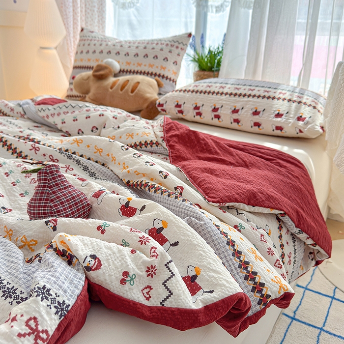 91家纺网 家纺一手货源 找家纺 晚爱家纺（原晚安家居） 2026新款泡芙棉夏被双层纱泡泡纱空调被小清新夏凉被 费尔岛小狗