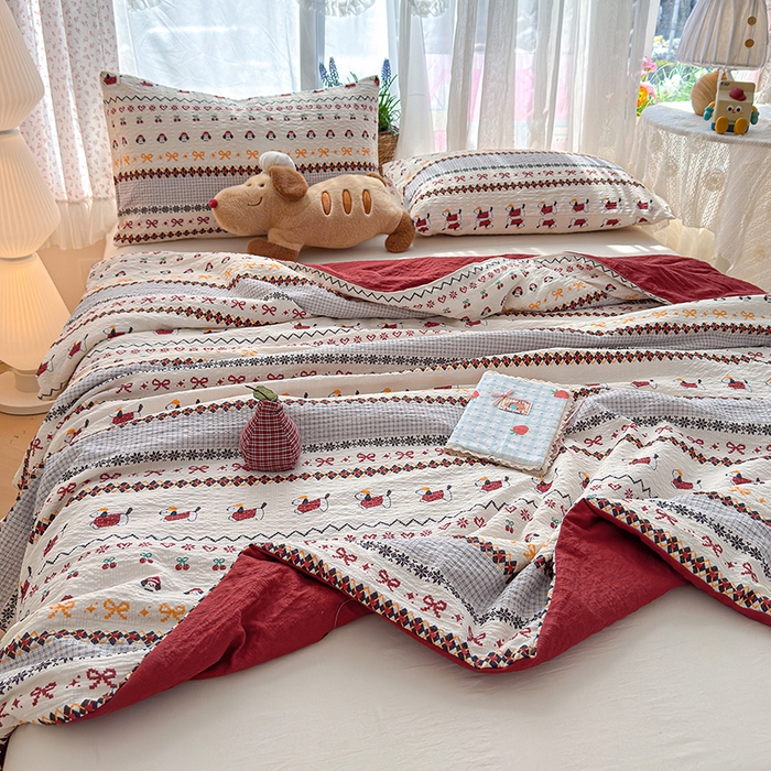 91家纺网 家纺一手货源 找家纺 晚爱家纺（原晚安家居） 2026新款泡芙棉夏被双层纱泡泡纱空调被小清新夏凉被 费尔岛小狗