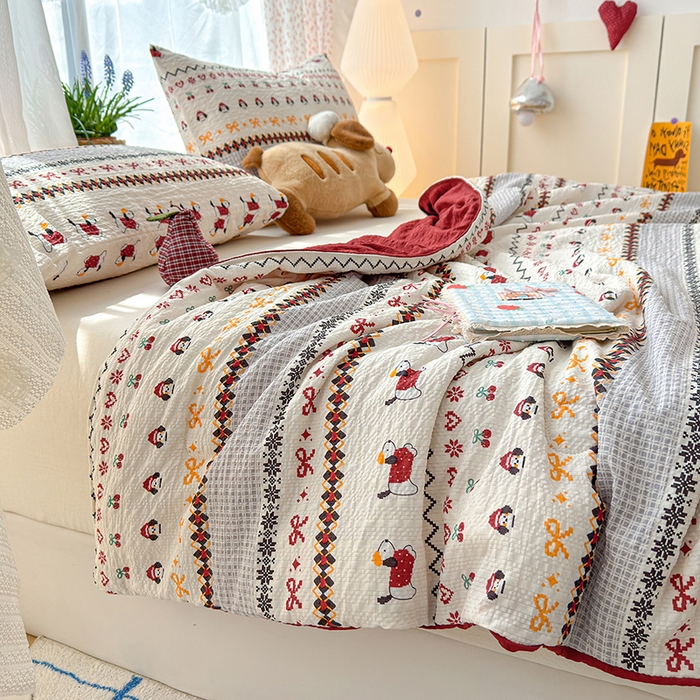 91家纺网 家纺一手货源 找家纺 晚爱家纺（原晚安家居） 2026新款泡芙棉夏被双层纱泡泡纱空调被小清新夏凉被 费尔岛小狗