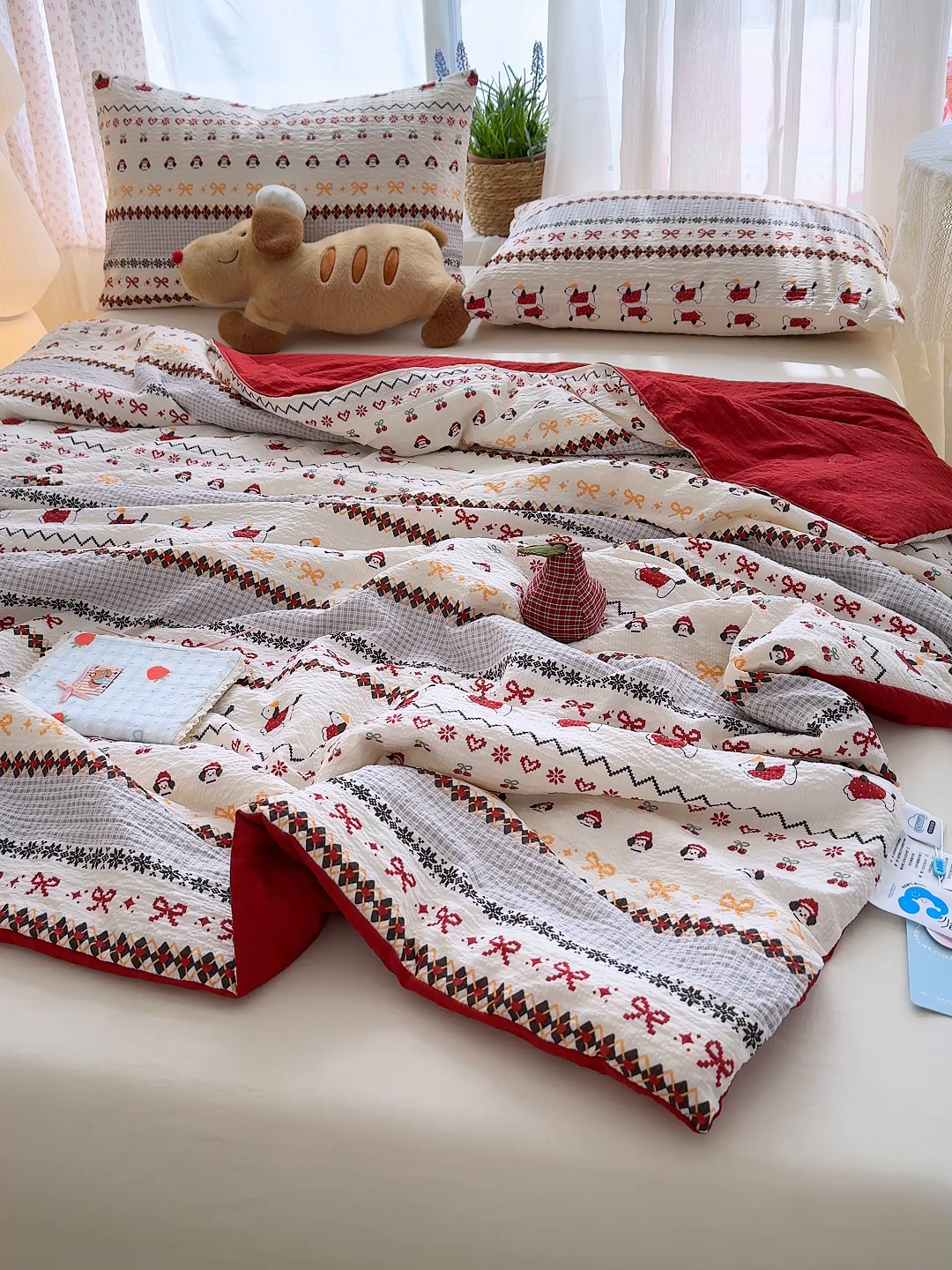 91家纺网 家纺一手货源 找家纺 晚爱家纺（原晚安家居） 2026新款泡芙棉夏被双层纱泡泡纱空调被小清新夏凉被 费尔岛小狗