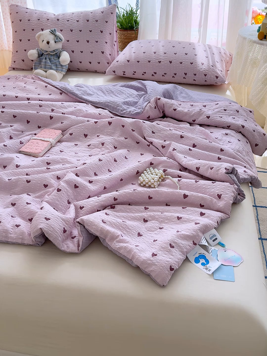 91家纺网 家纺一手货源 找家纺 晚爱家纺（原晚安家居） 2026新款泡芙棉夏被双层纱泡泡纱空调被小清新夏凉被 芋泥波波