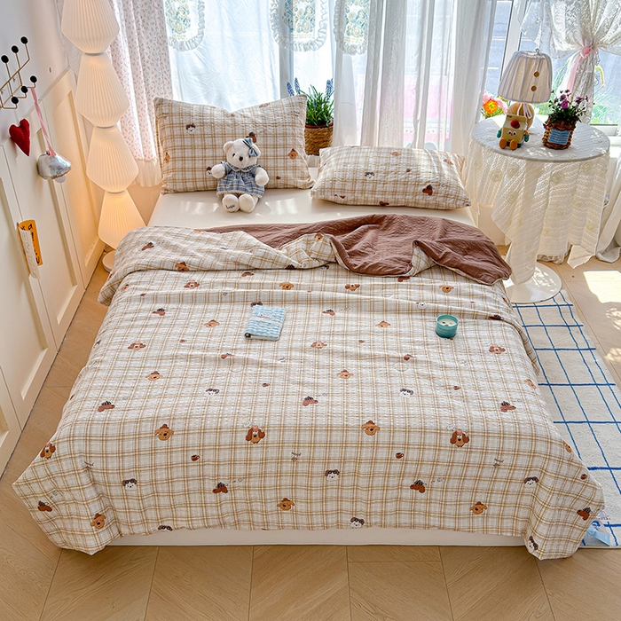 91家纺网 家纺一手货源 找家纺 晚爱家纺（原晚安家居） 2026新款泡芙棉夏被双层纱泡泡纱空调被小清新夏凉被 格纹狗