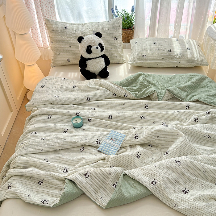 91家纺网 家纺一手货源 找家纺 晚爱家纺（原晚安家居） 2026新款泡芙棉夏被双层纱泡泡纱空调被小清新夏凉被 大熊猫