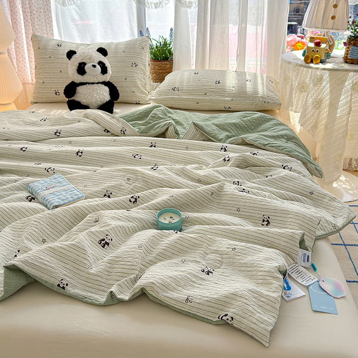 晚爱家纺（原晚安家居） 2026新款泡芙棉夏被双层纱泡泡纱空调被小清新夏凉被 大熊猫