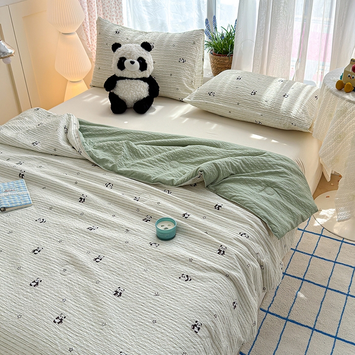 91家纺网 家纺一手货源 找家纺 晚爱家纺（原晚安家居） 2026新款泡芙棉夏被双层纱泡泡纱空调被小清新夏凉被 大熊猫