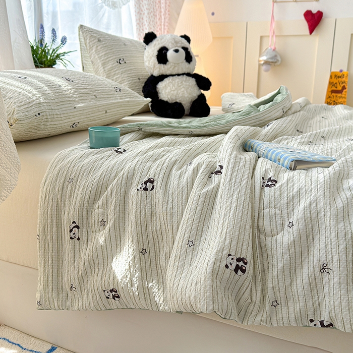 91家纺网 家纺一手货源 找家纺 晚爱家纺（原晚安家居） 2026新款泡芙棉夏被双层纱泡泡纱空调被小清新夏凉被 大熊猫